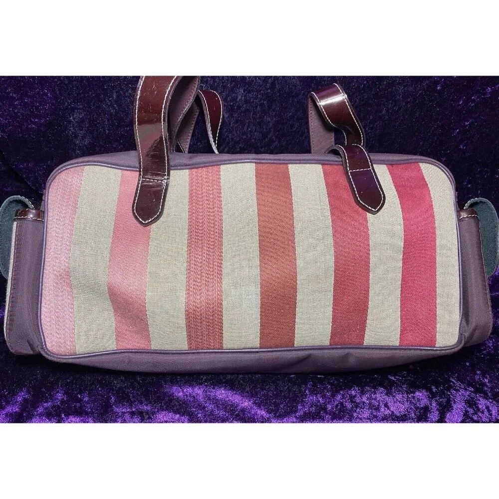 LONGCHAMP Shoulder Bag Pink Red Rainbow Stripe Leather Hobo